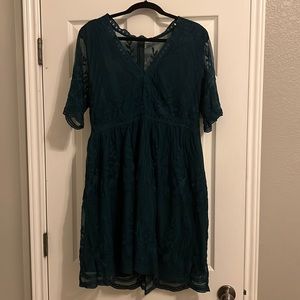 Amazon- women’s V-neck embroidered lace mini dress short sleeve green lace dress